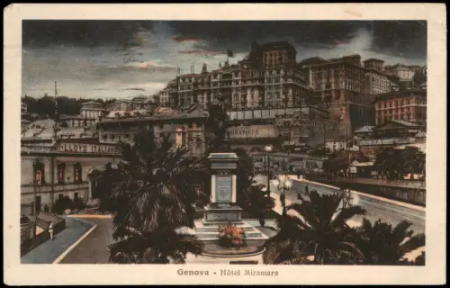 Cartolina Genua Genova (Zena) Hôtel Miramare bei Nacht 1926