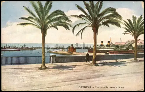 Cartolina Genua Genova (Zena) Circonvallazione a Mare 1913