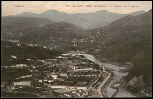 Genua Genova Zena della Vallata del Bisagno col Cimitero di Staglieno 1912