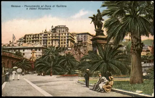 Genua Genova (Zena) Monumento al Duca di Gallierae Hôtel Miramare. 1912