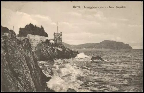 Nervi-Genua Genova (Zena) Passeggiata a mare Torre Gropallo. 1914
