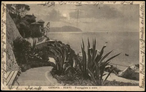 Cartolina Nervi-Genua Genova (Zena) Passeggiata a mare 1922
