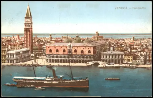 Cartolina Venedig Venezia Panorama Dampfer 1914