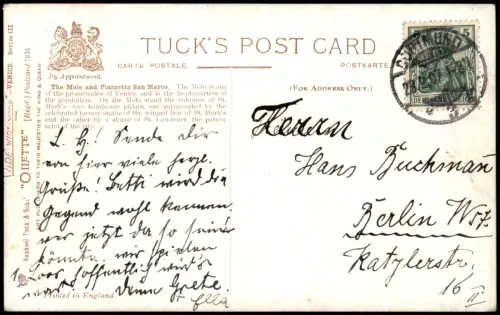 Cartolina Venedig Venezia The Molo and Piazetta San Marco 1907