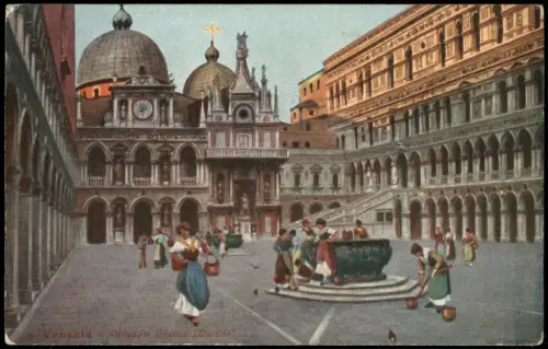 Cartolina Venedig Venezia Künstlerkarte Palazzo Ducale Cortile 1911