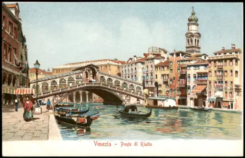 Cartolina Venedig Venezia Ponte di Rialto Brücke - Künstlerkarte 1912