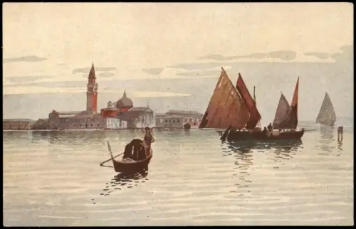 Cartolina Venedig Venezia Isola S. Giorgio Gondeln Künstlerkarte 1912