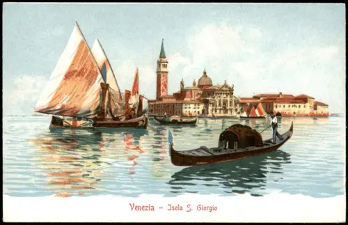 Venedig Venezia Isola S. Giorgio - Gondel Segelboot Künstlerkarte 1911