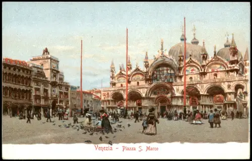 Cartolina Venedig Venezia Piazza S. Marco belebt Künstlerkarte 1911