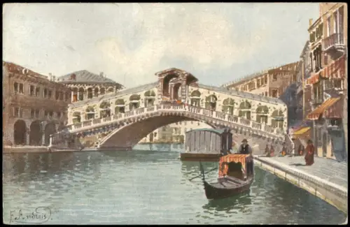 Cartolina Venedig Venezia Ponte di Rialto. Gondel Künstlerkarte 1912