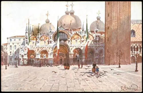 Venedig Venezia Chiesa S. Marco col nuovo Campanile. Künstlerkarte 1912