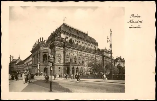 Postcard Prag Praha Národní divadlo Nationaltheater 1931   mit schöner Bunt-/Misch-Frankatur