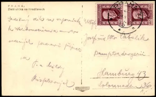 Postcard Prag Praha Zlatá ulička na Hradčanech, Straßen-Ansicht 1935