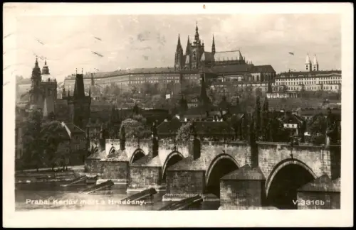 Postcard Prag Praha Panorama-Ansicht Praha Karluv most a Hradčany 1932