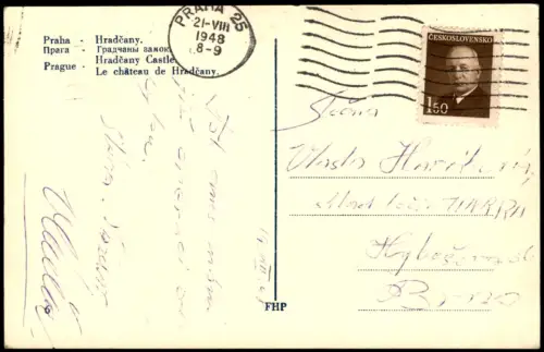 Prag Praha Panorama-Ansicht Blick zur Burg Hradčany Castle 1948