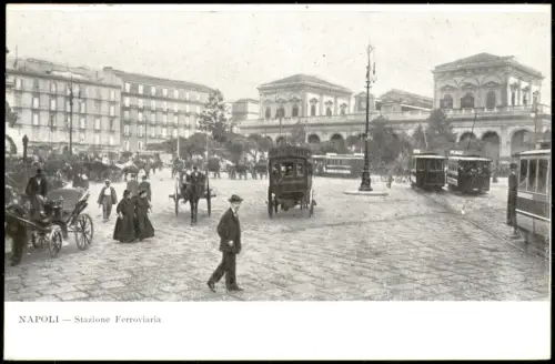 Neapel Napoli Stadt-Ansicht Verkehr mit Tram Stazione Ferroviaria 1910