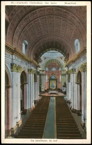 Postcard Montreal La basilique, la nef, Catholic Cathedral 1920
