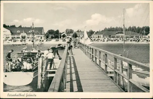 Ansichtskarte Grömitz (Holstein) Reges Treiben an der Seebrücke 1955
