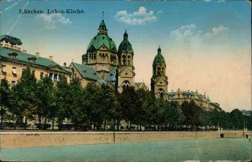 Ansichtskarte München Partie an der Lukaskirche 1910