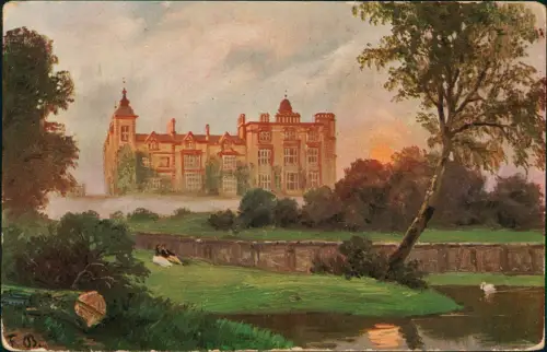 Ansichtskarte  Künstlerkarte mit Schloss-ähnlichem Gebäude 1908