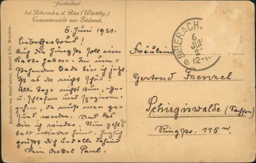 Biberach an der Riß Panorama-Ansicht Gesamtansicht von Südwest 1921