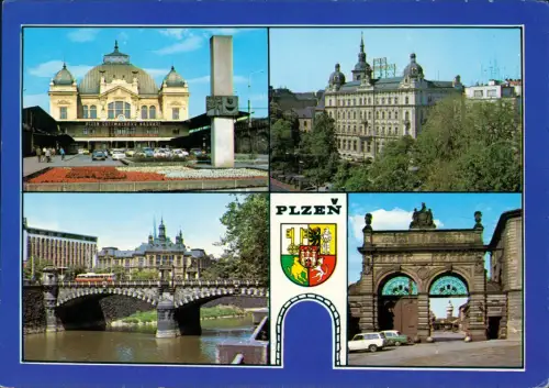Postcard Pilsen Plzeň Stadtteilansichten u.a. Bahnhof 1978