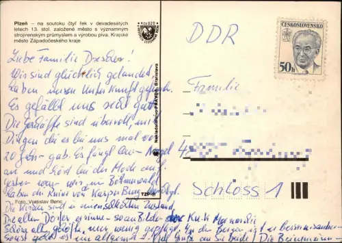 Postcard Pilsen Plzeň Stadtteilansichten u.a. Bahnhof 1978