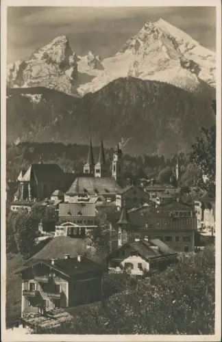 Ansichtskarte Berchtesgaden Stadtpartie und Watzmann 1932