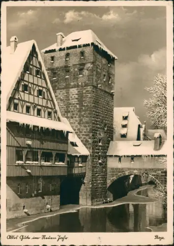 Ansichtskarte Nürnberg Henkersteg im Winter Neujahrskarte 1938