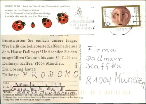 Ansichtskarte Heidelberg Altstadt mit Carl-Theodor-Brücke. 1974
