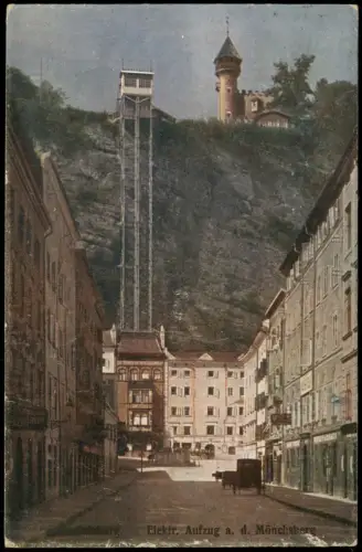 Ansichtskarte Salzburg Elektr. Aufzug a. d. Mönchsberg Straßenpartie 1927