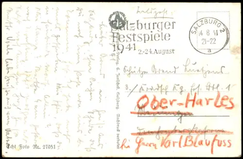 Ansichtskarte Salzburg Peterkeller - Innenhof 1941  Feldpoststempel WK2