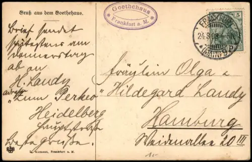 Frankfurt am Main Gruß aus dem Goethehaus Porträt Frau Rath Goethe 1908