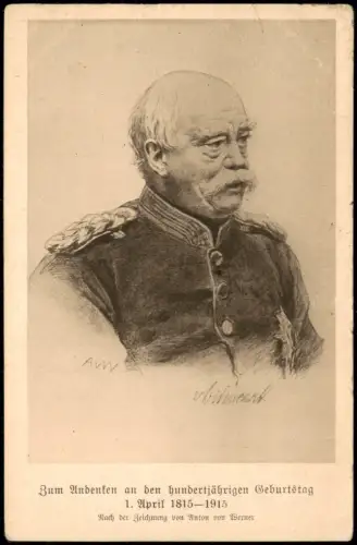 Ansichtskarte  Künstlerkarte Porträt-Ansicht Otto von Bismarck 1915