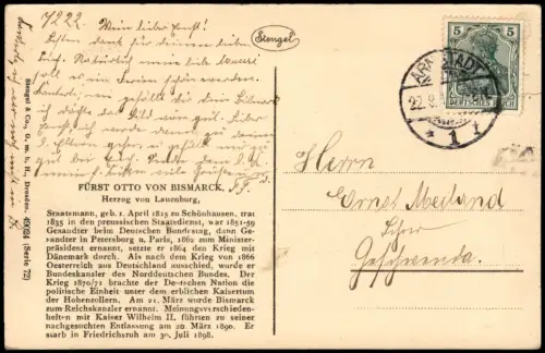 Ansichtskarte  Fürst Otto von Bismarck Herzog von Lauenburg 1917