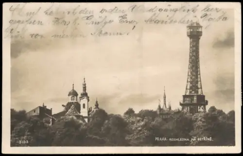 Postcard Prag Praha ROZHLEDNA NA PETŘÍNĚ. Turm 1929