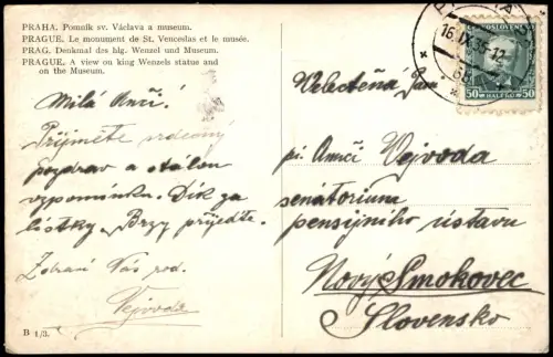 Postcard Prag Praha Denkmal Pomník sv. Václava a museum 1935