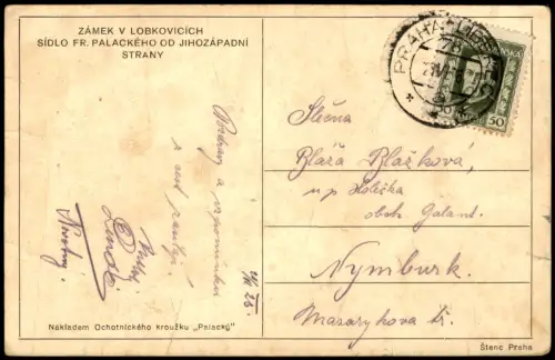 Prag Praha ZÁMEK V LOBKOVICÍCHSÍDLO FR. PALACKÉHO OD JIHOZÁPADNÍ STRANY 1926