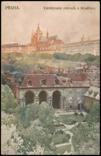 Burgstadt-Prag Hradschin/Hradčany Praha Blick zur Burg Künstlerkarte 1918