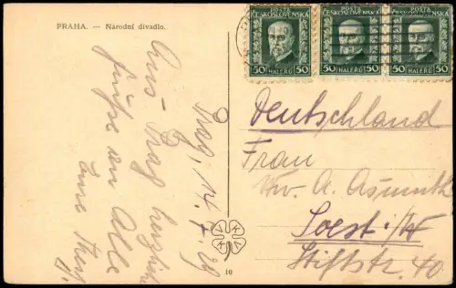 Postcard Prag Praha Brücke, Gebäude-Ansicht, Národní divadlo 1929