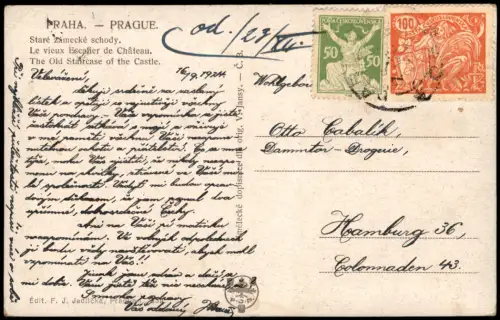 Postcard Prag Praha Panorama-Ansicht von den alten Treppen der Burg 1924