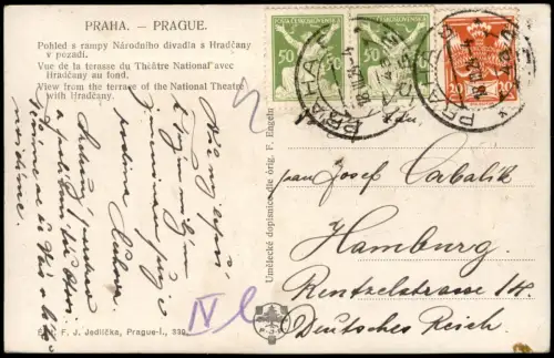 Prag Praha Panorama-Ansicht v.d. Terrassen des National-Theaters 1924