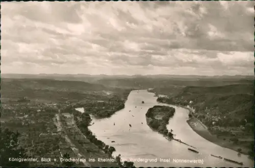 Königswinter Blick v. Drachenfels ins Rheintal. Nonnenwerth 1962