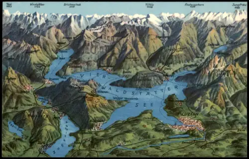 Luzern Lucerna Relief-Karte Vierwaldstättersee und Umgebung 1960