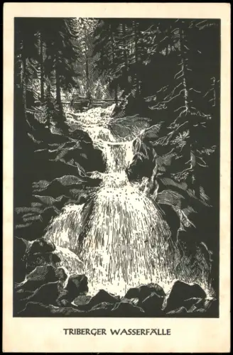 Triberg im Schwarzwald Kaskaden-Wasserfall nummerierte Künstlerkarte 1950