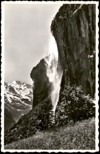 Lauterbrunnen Staubbachfall (Wasserfall Waterfall) mit Grosshorn 1955