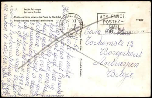 Postcard Montreal Jardin Botanique Botanical Garden 1956