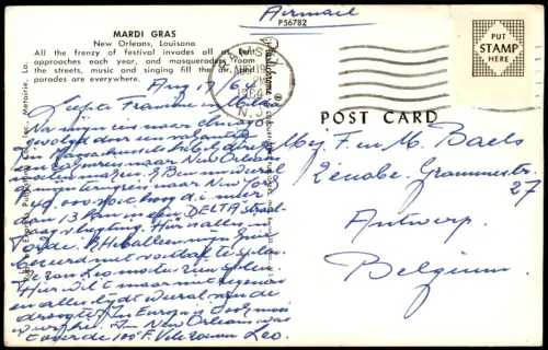 Postcard New Orleans MARDI GRAS Louisana Festival Scene 1964