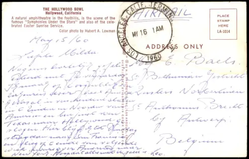 Postcard Hollywood THE HOLLYWOOD BOWL, California 1960