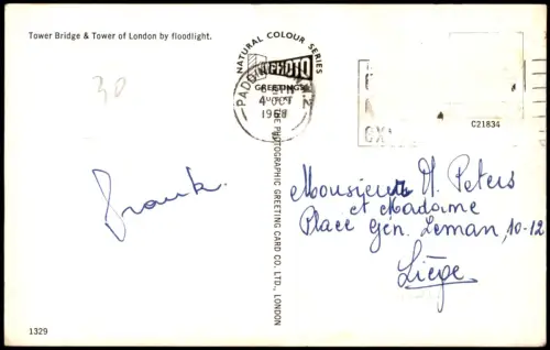 Postcard London Tower Bridge & Tower of London by floodlight 1968